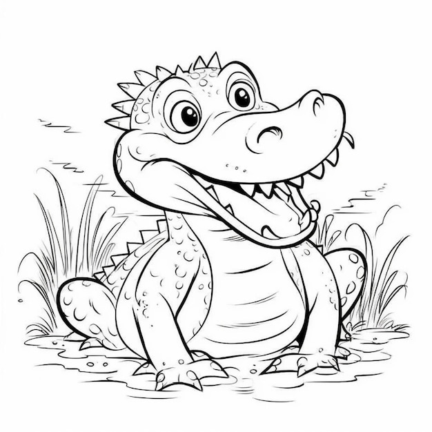 Photo a cartoon alligator sitting in the water with his mouth open generative ai