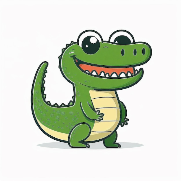 A cartoon alligator with a green face and a big eye.