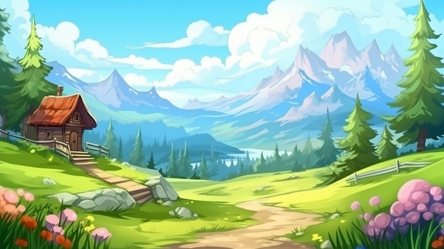 cartoon amazing natural scenery peaceful mountains