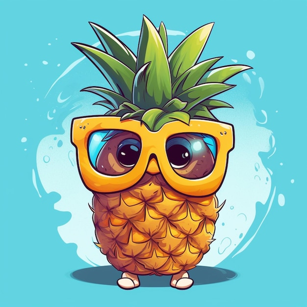 cartoon ananas met bril en een grappig gezicht generatieve ai