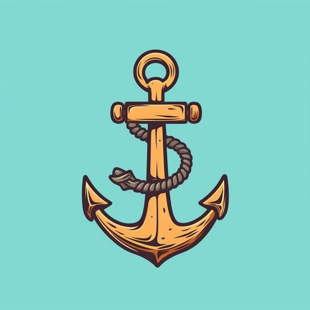 a cartoon anchor with rope on a blue background generative ai