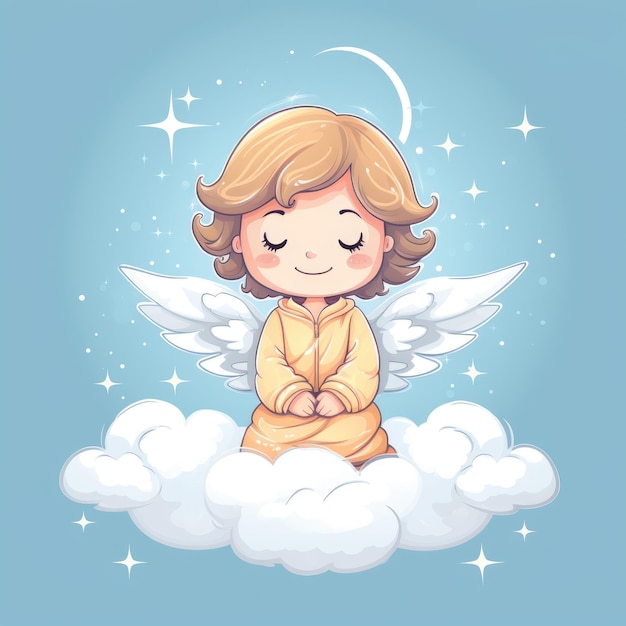 Photo cartoon angel on a cloud