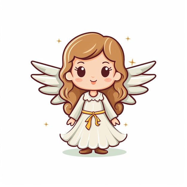 cartoon angel girl with long brown hair and white dress generative ai