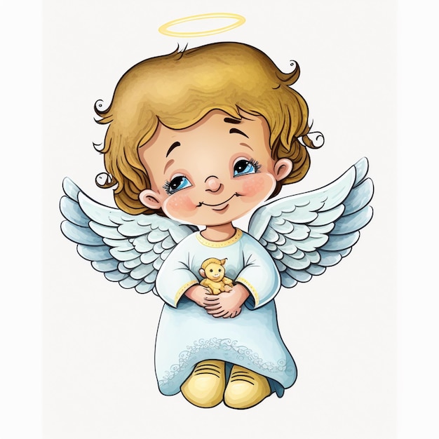Photo cartoon angel with a teddy bear in his arms generative ai