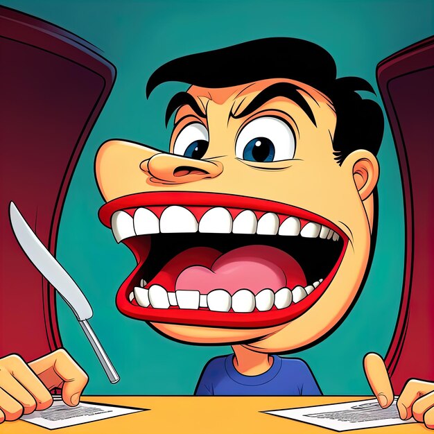 Cartoon angry man showing his tongue conceptual illustration of angry man with a mouthman showing