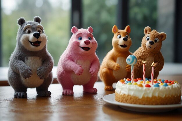 Photo cartoon animal cakefrosting race baking competition