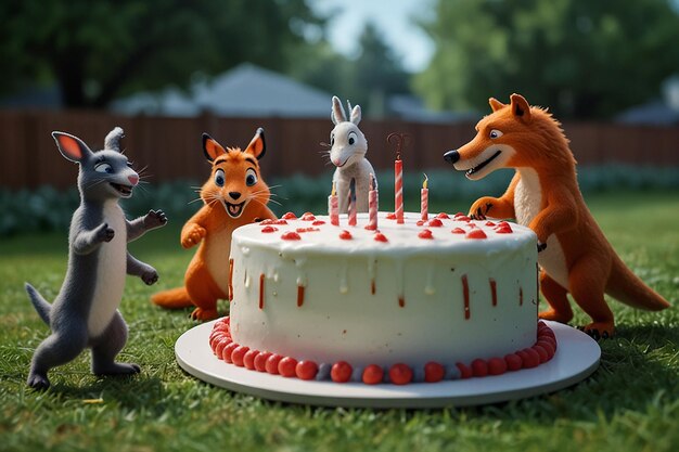 Photo cartoon animal cakefrosting race baking competition