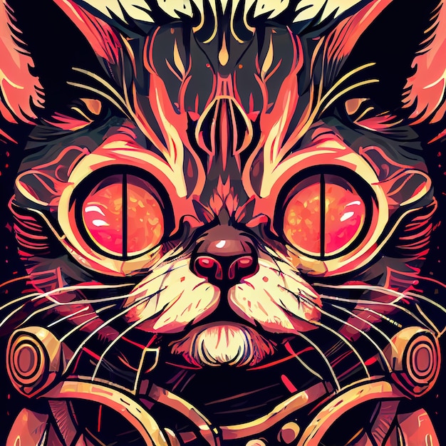 Cartoon animal cat illustration of a cartoon cat digital art\
style illustration painting