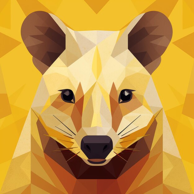 Cartoon Animal Head With Yellow Polyhedron Lines On Beige Backgr