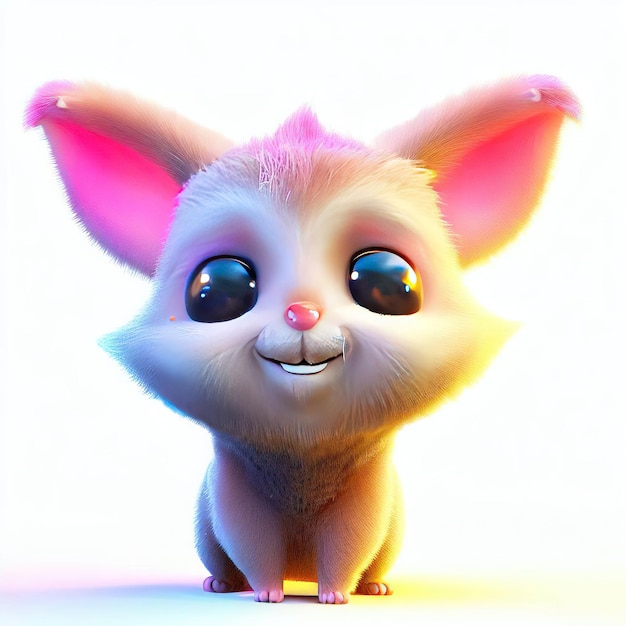 A cartoon animal with big pink ears and big eyes.