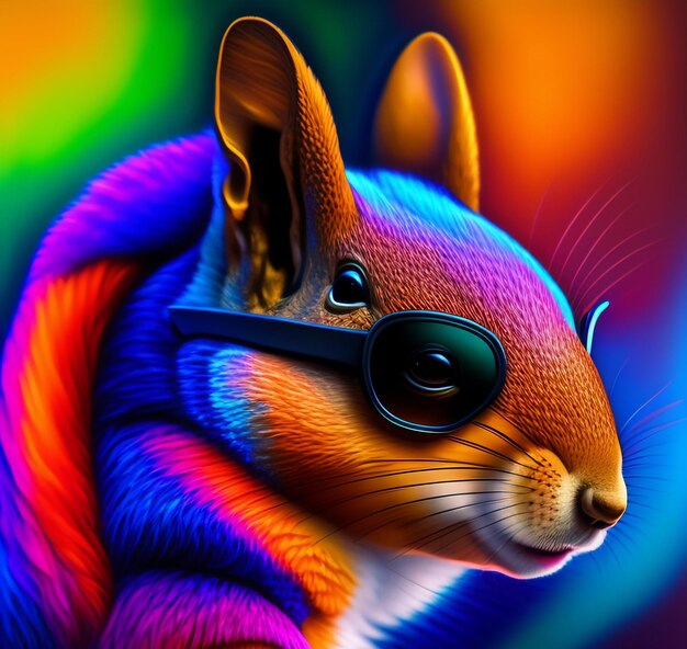 Foto un animale dei cartoni animati con un guscio color arcobaleno un cartone animato di uno scoiattolo