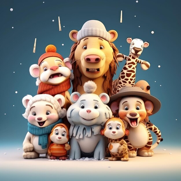 Cartoon Animals Group Standing Together