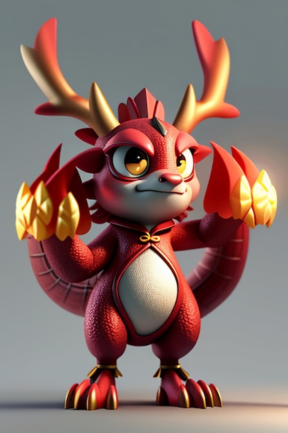 Cartoon animatie Chinese draak baby antropomorfe 3D rendering karakter model figuur product