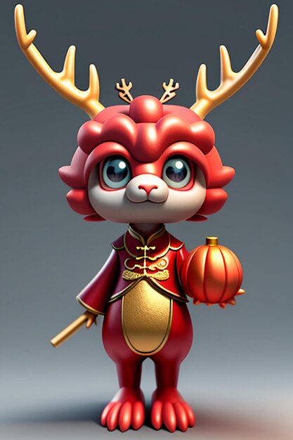 Cartoon animatie Chinese draak baby antropomorfe 3D rendering karakter model figuur product