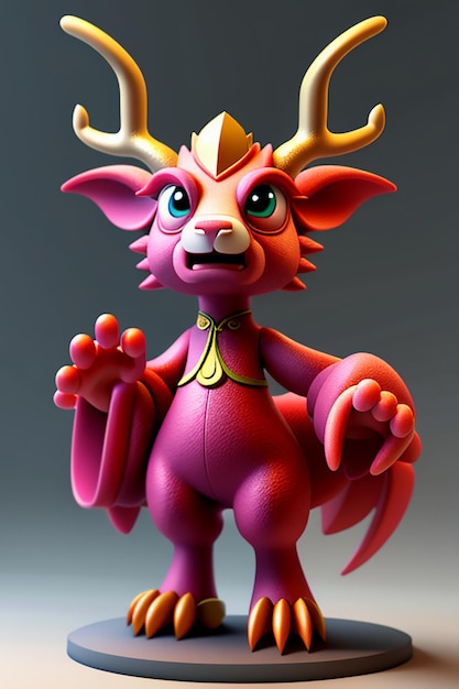 Cartoon animatie Chinese draak Baby antropomorfe 3D-rendering karakter Model figuur Product