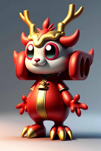 Cartoon animatie Chinese draak Baby antropomorfe 3D-rendering karakter Model figuur Product