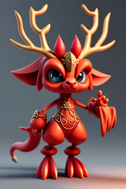 Cartoon animatie Chinese draak Baby antropomorfe 3D-rendering karakter Model figuur Product