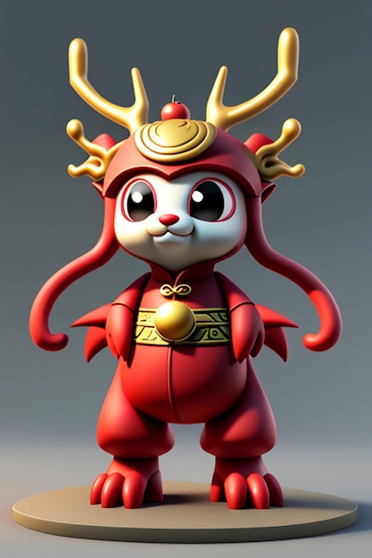 Cartoon animatie Chinese draak Baby antropomorfe 3D-rendering karakter Model figuur Product