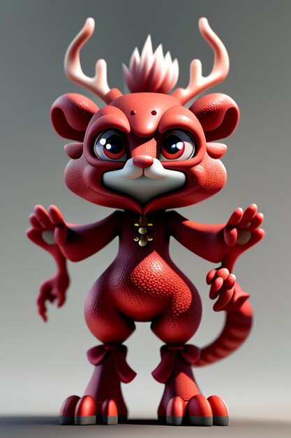 Cartoon animatie Chinese draak Baby antropomorfe 3D-rendering karakter Model figuur Product