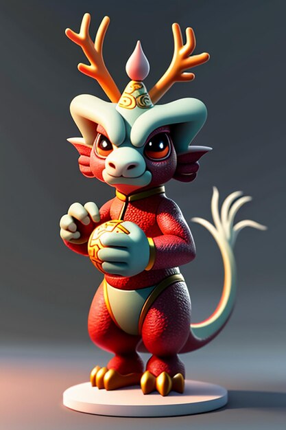 Cartoon animatie Chinese draak baby antropomorfe 3D rendering karakter model figuur product