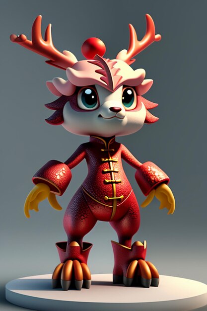 Cartoon animatie Chinese draak baby antropomorfe 3D rendering karakter model figuur product