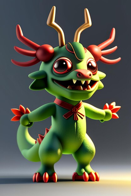 Cartoon animatie Chinese draak Baby antropomorfe 3D-rendering karakter Model figuur Product