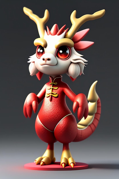 Cartoon animatie Chinese draak baby antropomorfe 3D rendering karakter model figuur product