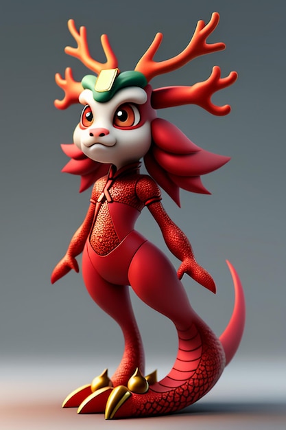 Cartoon animatie Chinese draak baby antropomorfe 3D rendering karakter model figuur product