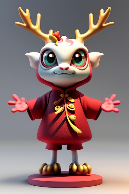 Cartoon animatie Chinese draak Baby antropomorfe 3D-rendering karakter Model figuur Product