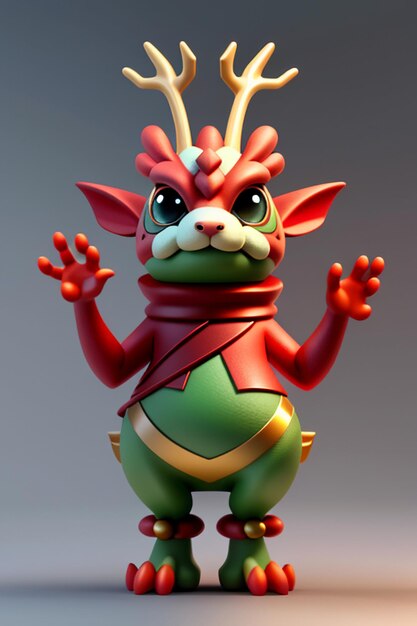 Cartoon animatie Chinese draak Baby antropomorfe 3D-rendering karakter Model figuur Product