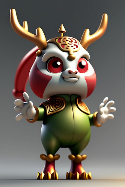 Cartoon animatie Chinese draak Baby antropomorfe 3D-rendering karakter Model figuur Product