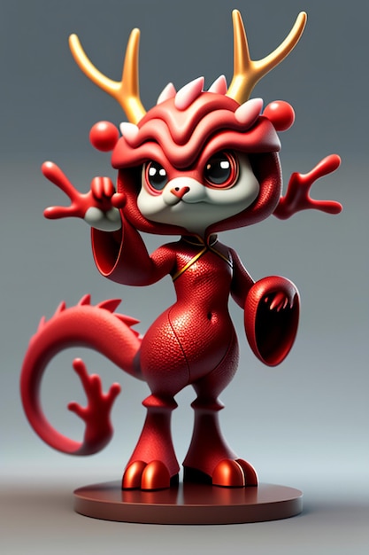 Cartoon animatie Chinese draak Baby antropomorfe 3D-rendering karakter Model figuur Product