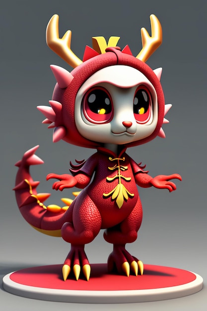 Cartoon animatie Chinese draak Baby antropomorfe 3D-rendering karakter Model figuur Product