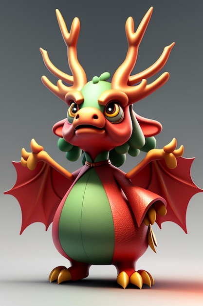 Cartoon animatie Chinese draak Baby antropomorfe 3D-rendering karakter Model figuur Product