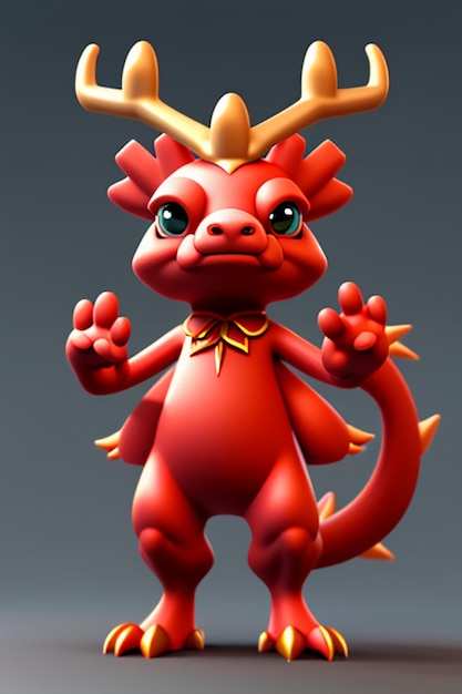 Cartoon animatie Chinese draak Baby antropomorfe 3D-rendering karakter Model figuur Product