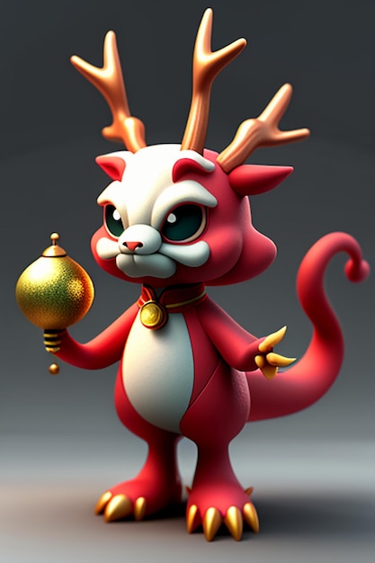 Cartoon animatie Chinese draak Baby antropomorfe 3D-rendering karakter Model figuur Product