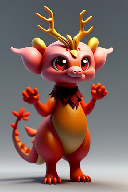 Cartoon Animation Chinese Dragon Baby Anthropomorphic 3D Rendering Character Model Figure Product