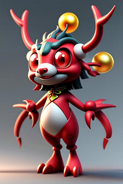 Cartoon Animation Chinese Dragon Baby Anthropomorphic 3D Rendering Character Model Figure Product