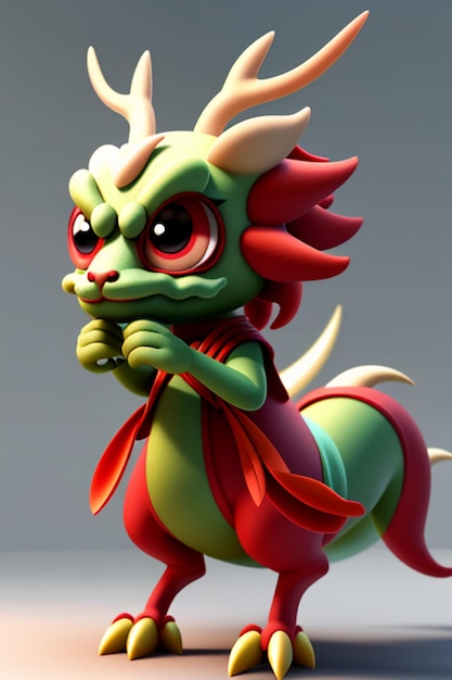 Cartoon Animation Chinese Dragon Baby Anthropomorphic 3D Rendering Character Model Figure Product