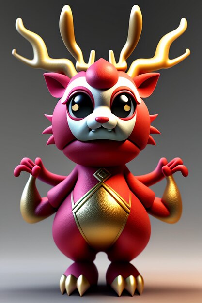 Cartoon Animation Chinese Dragon Baby Anthropomorphic 3D Rendering Character Model Figure Product