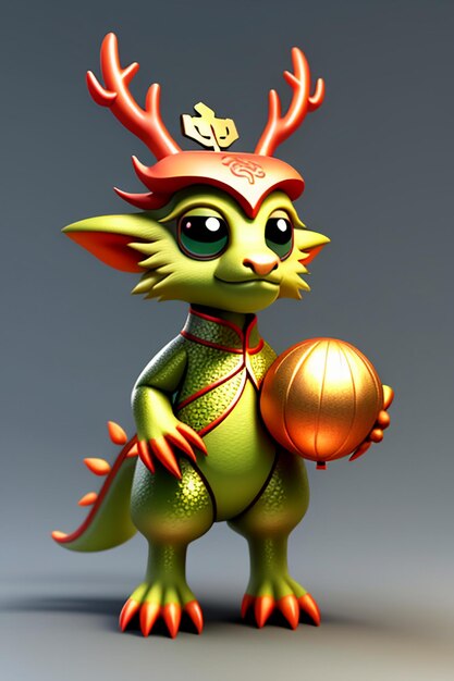 Cartoon animation chinese dragon baby anthropomorphic 3d rendering character model figure product