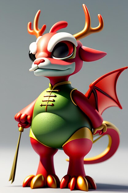 Cartoon Animation Chinese Dragon Baby Anthropomorphic 3D Rendering Character Model Figure Product