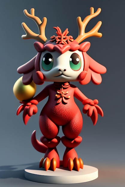 Cartoon Animation Chinese Dragon Baby Anthropomorphic 3D Rendering Character Model Figure Product