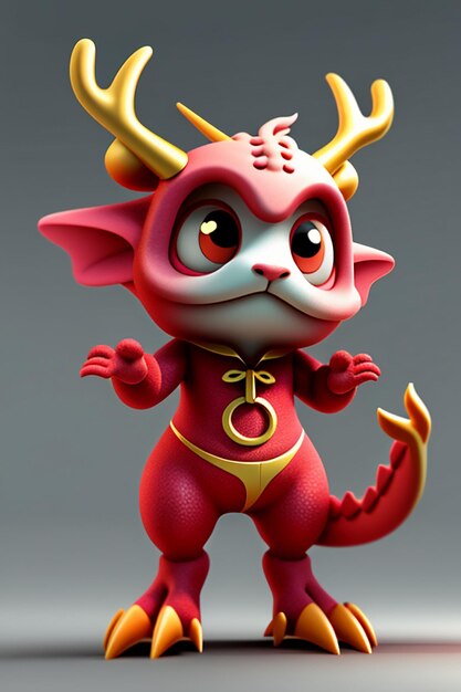 Cartoon Animation Chinese Dragon Baby Anthropomorphic 3D Rendering Character Model Figure Product