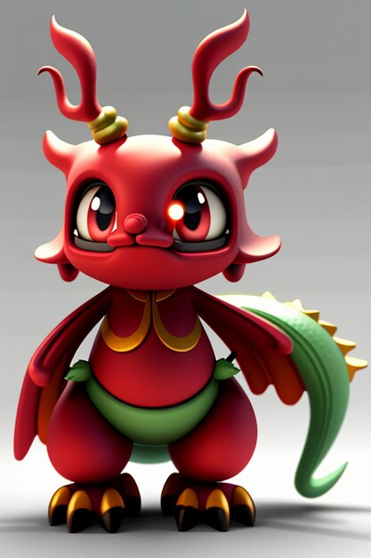 Foto cartoon animation chinese dragon baby antropomorfo 3d rendering personaggio modello figura prodotto