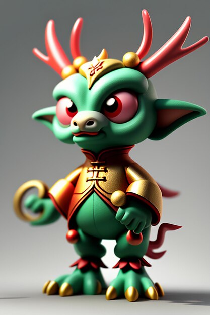 Cartoon animation chinese dragon baby anthropomorphic 3d rendering character model figure product