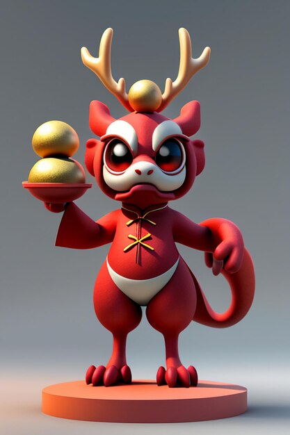 Cartoon animation chinese dragon baby anthropomorphic 3d rendering character model figure product