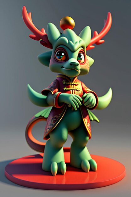 Cartoon Animation Chinese Dragon Baby Anthropomorphic 3D Rendering Character Model Figure Product