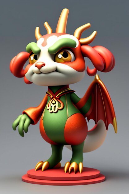 Foto cartoon animation chinese dragon baby antropomorfo 3d rendering personaggio modello figura prodotto