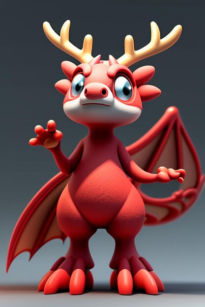 Foto cartoon animation chinese dragon baby antropomorfo 3d rendering personaggio modello figura prodotto